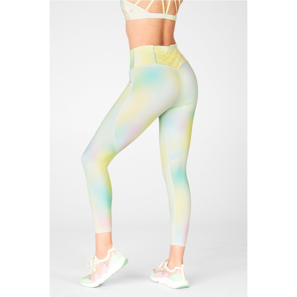 Fabletics The Boost II High-Waisted Strappy 7/8 Leggings‎ Pastel Watercolor XXS
